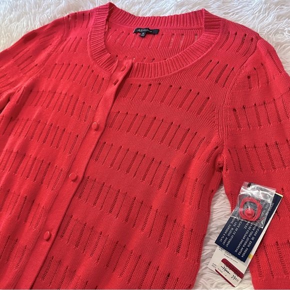 Anne Klein Vibrant Raspberry Red Open-Knit Cardigan Size M - Picture 13 of 15